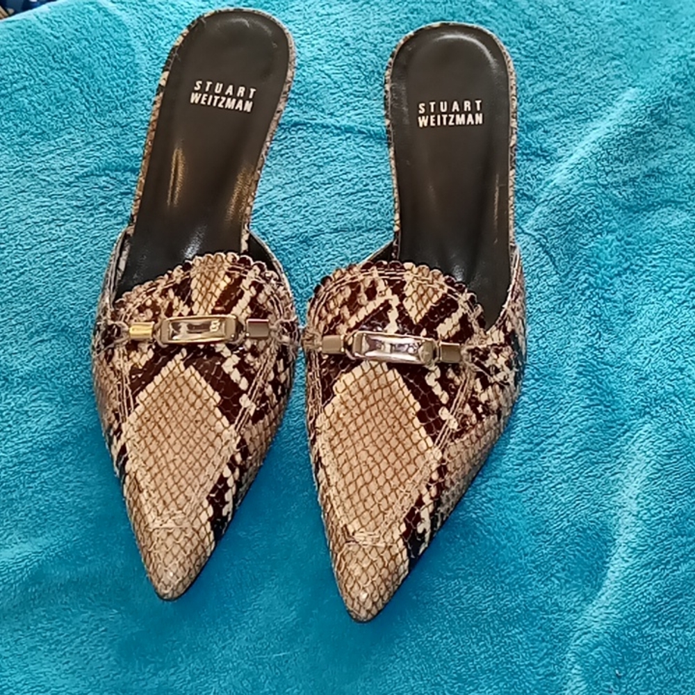 Stuart Weitzman snake skin backless heels size 6.5m